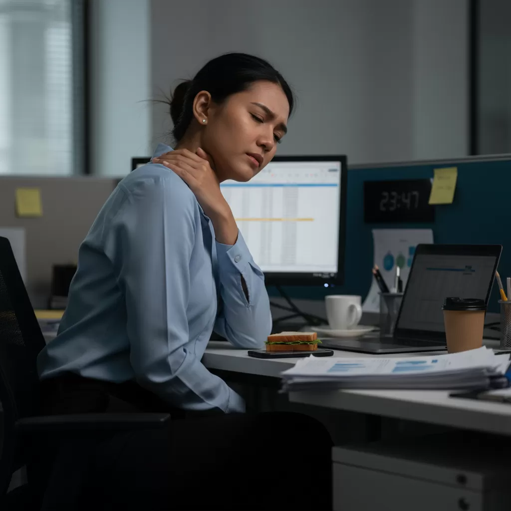 gemini_image_1772196377 Tình trạng đau vai gáy phổ biến ở nhân viên văn phòng do ngồi làm việc lâu