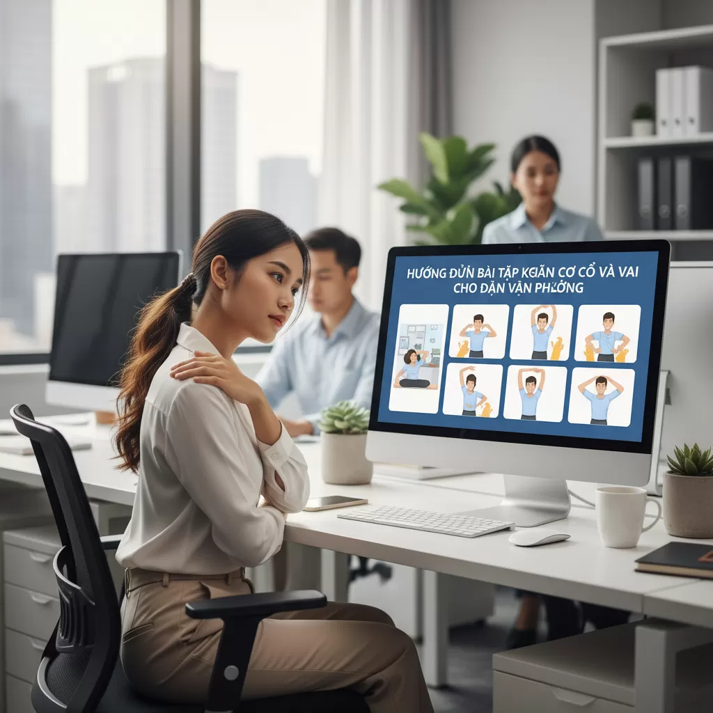 gemini_image_1772196378-1 Thực hiện các bài tập kéo giãn ngay tại bàn làm việc giúp giảm đau nhanh chóng