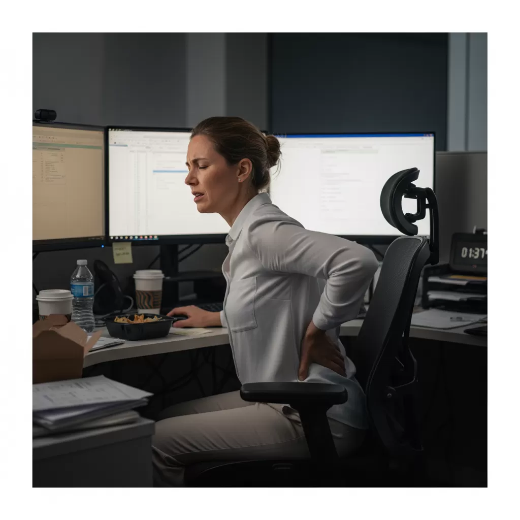 gemini_image_1772196657 Ngồi làm việc sai tư thế trong thời gian dài là nguyên nhân chính gây đau thắt lưng