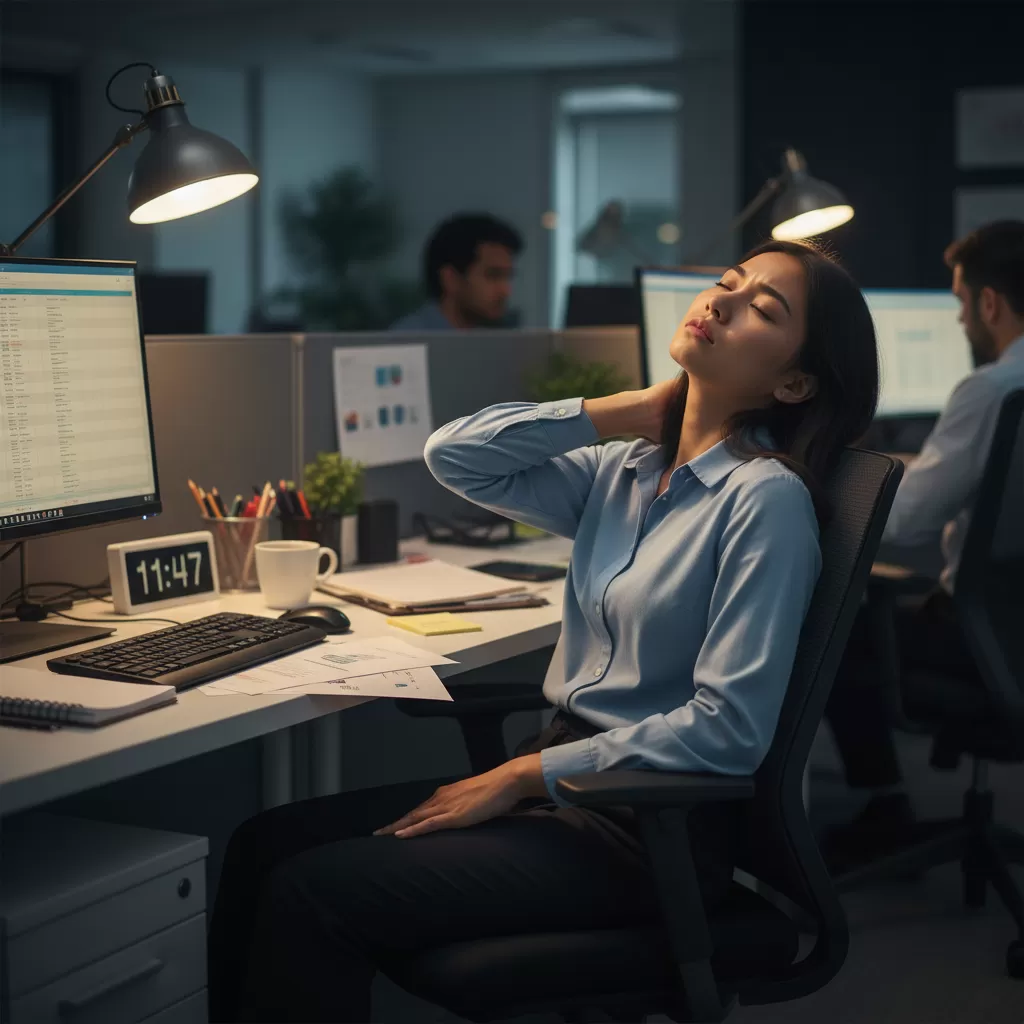 gemini_image_1772198534 Tình trạng đau mỏi cơ xương khớp phổ biến ở nhân viên văn phòng do ngồi làm việc sai tư thế