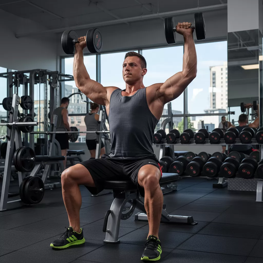 gemini_image_1772177187-1 Bài tập đẩy tạ đơn qua đầu giúp phát triển cơ vai toàn diện và săn chắc