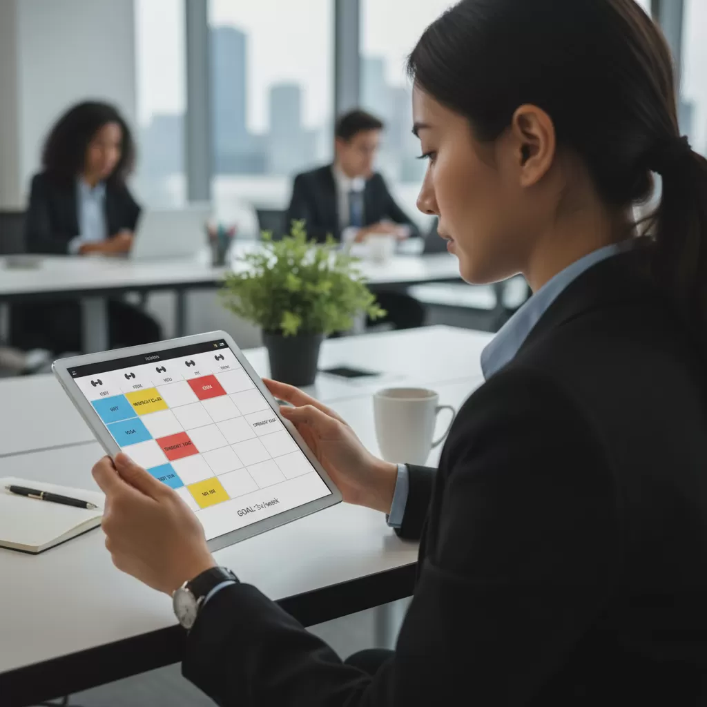 gemini_image_1772188978 Xây dựng lịch tập gym khoa học giúp dân văn phòng cân bằng giữa công việc và sức khỏe