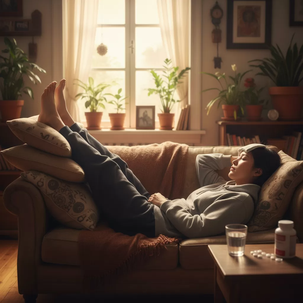 Tư thế nằm kê cao chân giúp máu lưu thông về não tốt hơn khi bị tụt huyết áp