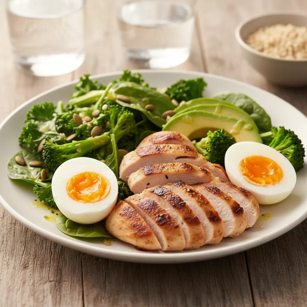 gemini_image_1772207735 Chế độ ăn giàu đạm và rau xanh là yếu tố then chốt để có vóc dáng đẹp